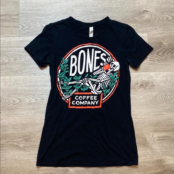 Bones Coffee Skeleton Logo Graphic Tee Black Women’s Medium - Picture 2 of 6